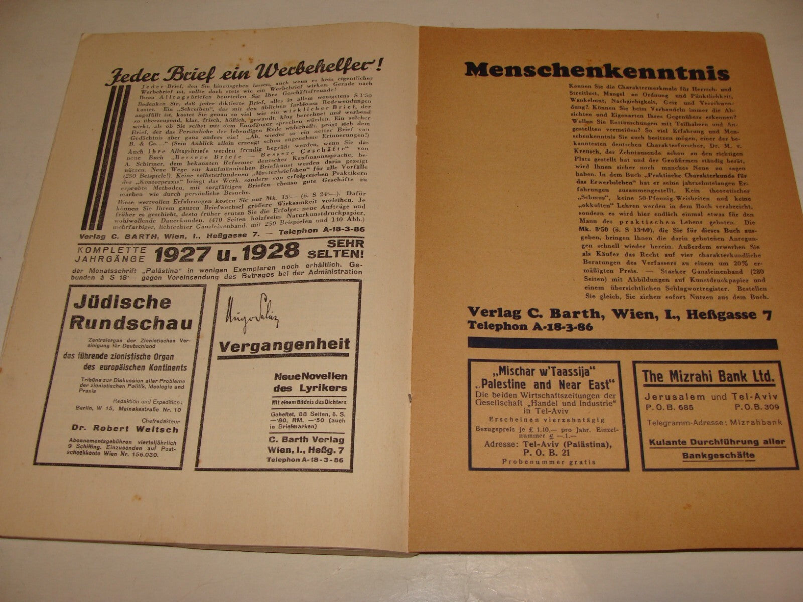 Jewish Judaica 1929 German Austria Vienna Palestine Monthly Zionist Israel