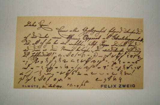 letter Jewish Judaica antique Olmütz Olomouc Moravia Felix Zewig 1910 German