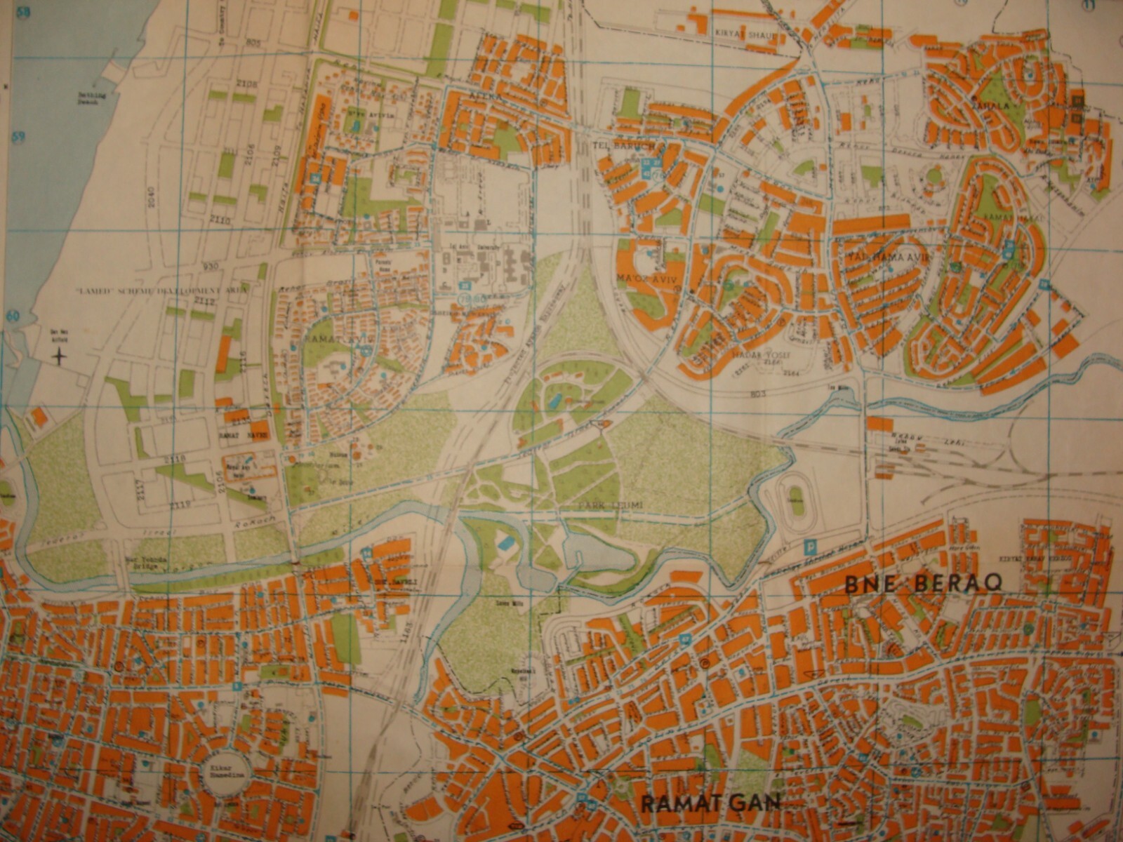 Map Jewish Judaica Israel TEL AVIV JAFFA RAMAT GAN HOLON BNEI BRAK GUSH DAN 1972