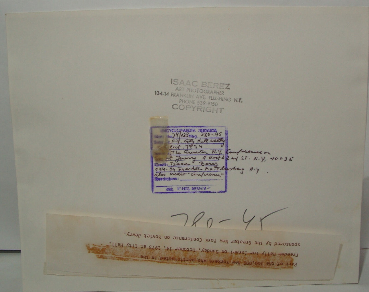 Freedom Rally for Israel 1973 War Press Photo New York Soviet Jewry Jewish