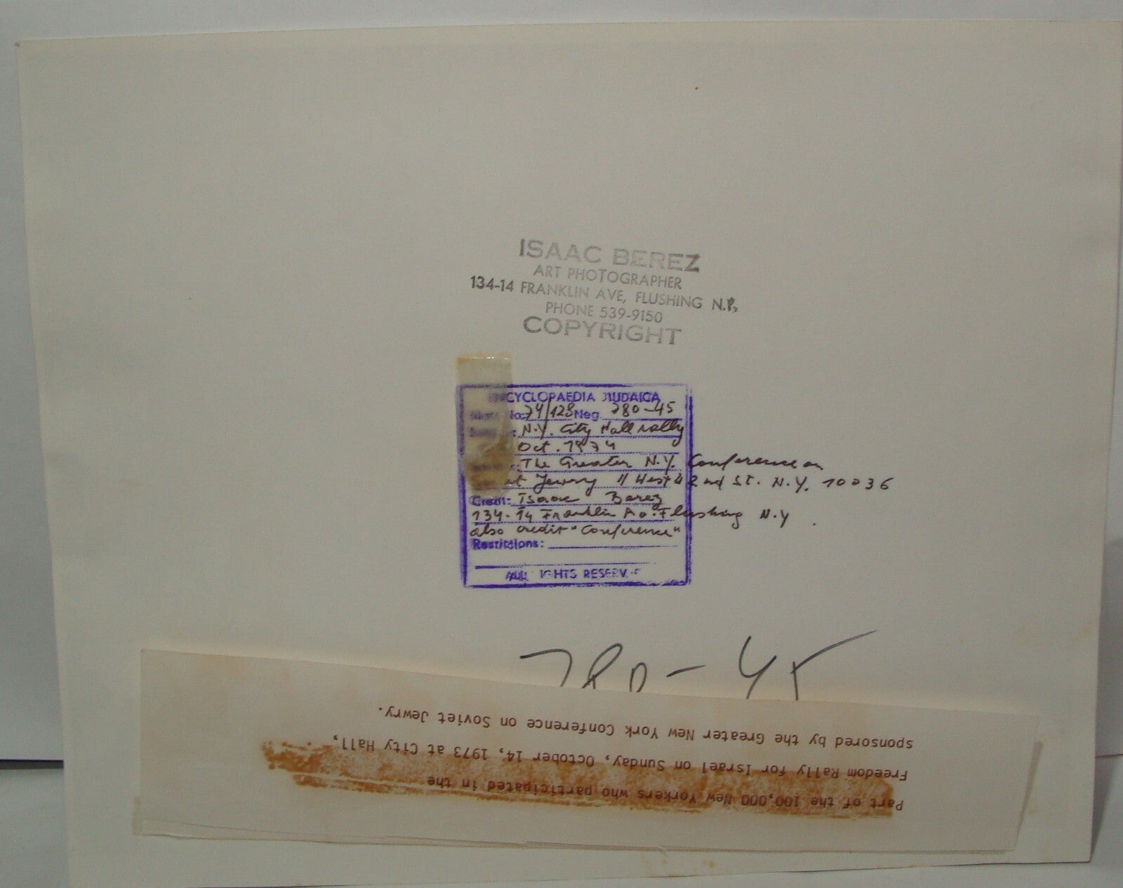 Freedom Rally for Israel 1973 War Press Photo New York Soviet Jewry Jewish