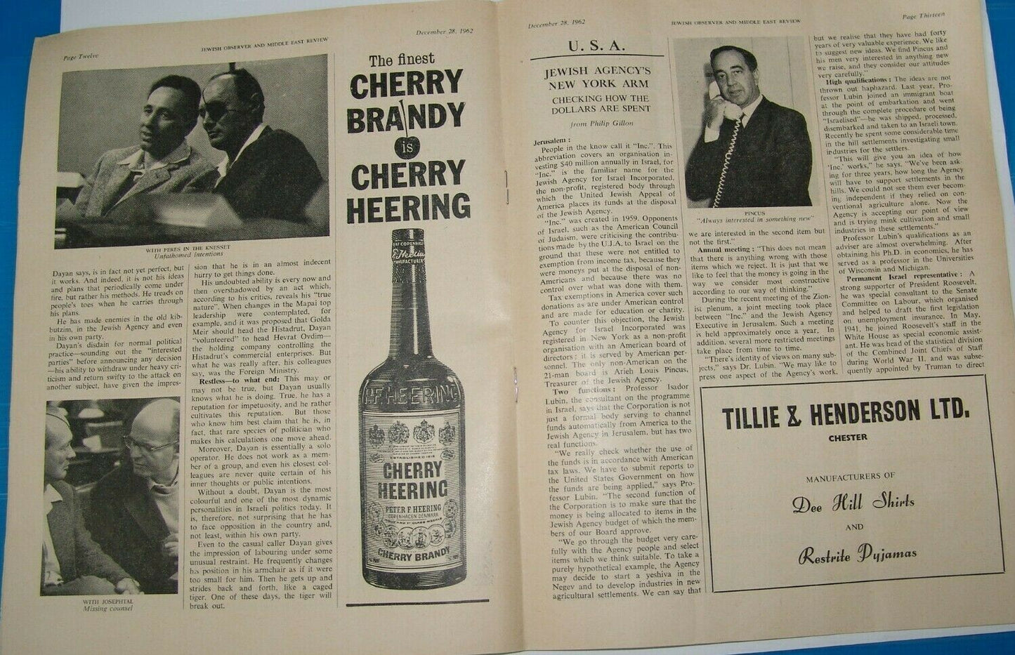 Newspaper Jewish observer israel israeli Moshe Dayan middle east review ad 1962