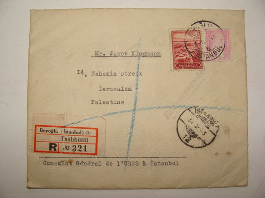 Stamp Palestine 1943 Cover Turkey Istanbul Russia Soviet CCCP