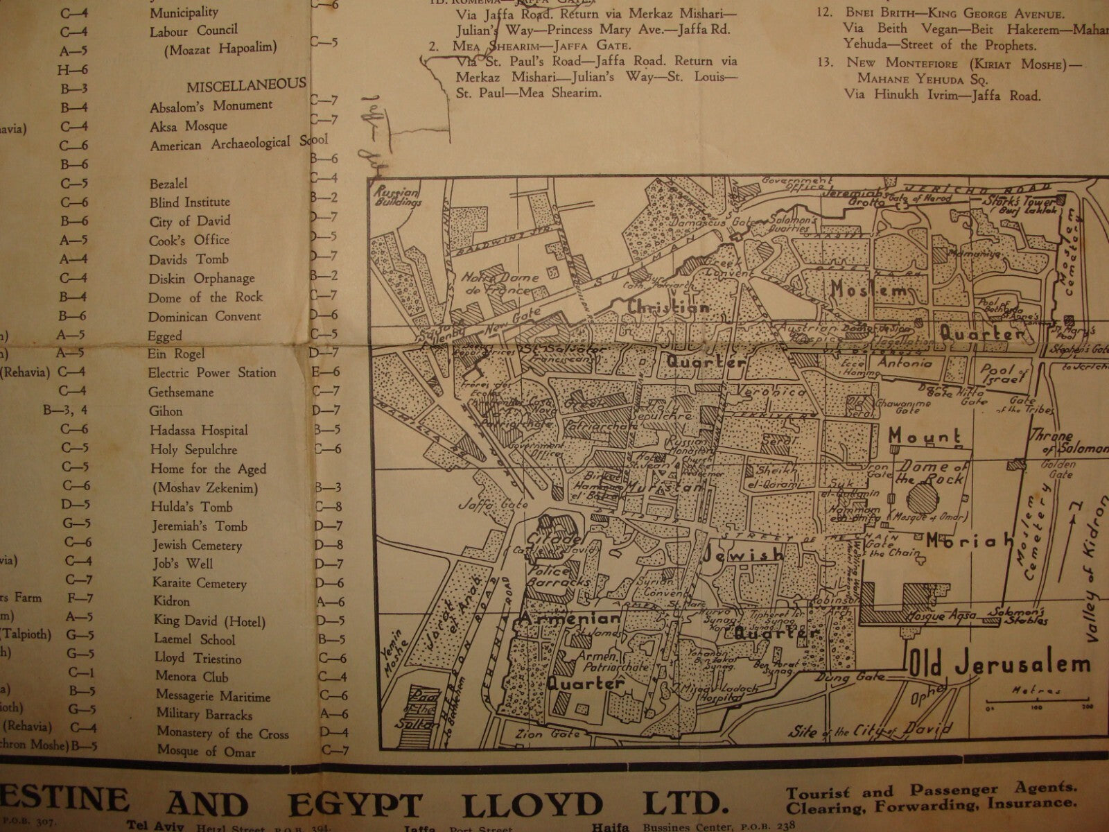 RARE Jewish Judaica 1940s Palestine Israel Jerusalem Map Steimatzky By Vilnai