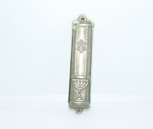 Jewish Judaica israeli vintage Mezuzah scroll included menorah magen david