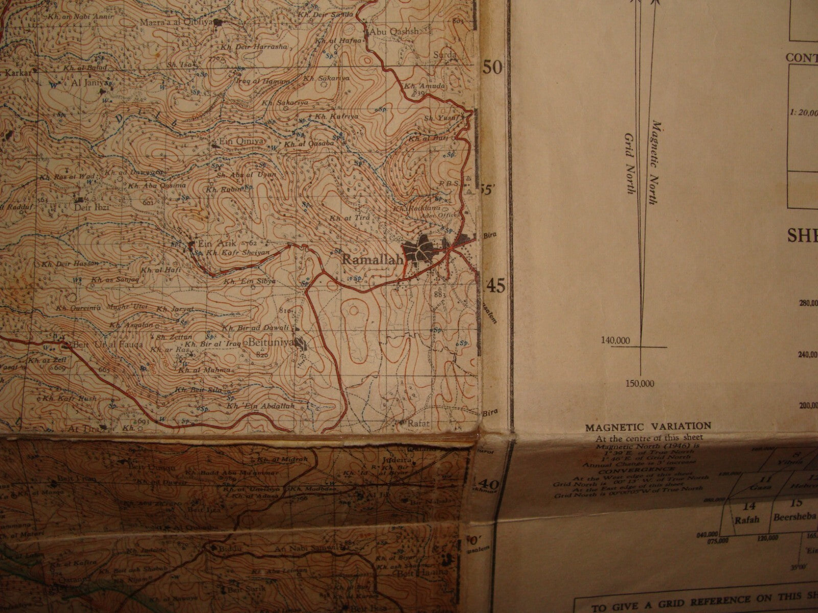 1952 Israel Israeli Palestine RAMLE Ramallah Map 1949 Green Armistice Line