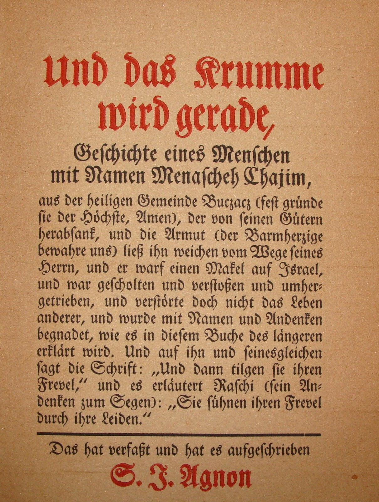 Germany Book Jewish Judaica 1920 AGNON German das Krumme wird gerade Literature