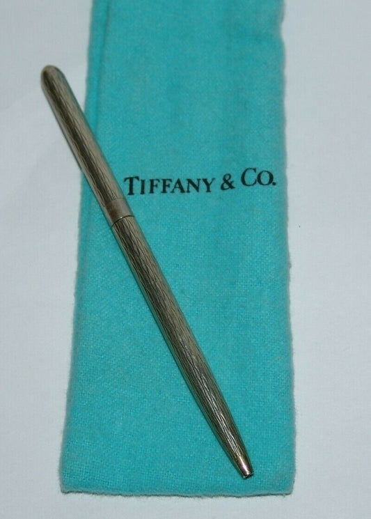 Vintage TIFFANY CO Sterling Silver Ballpoint Pen Slim Polygon with Case