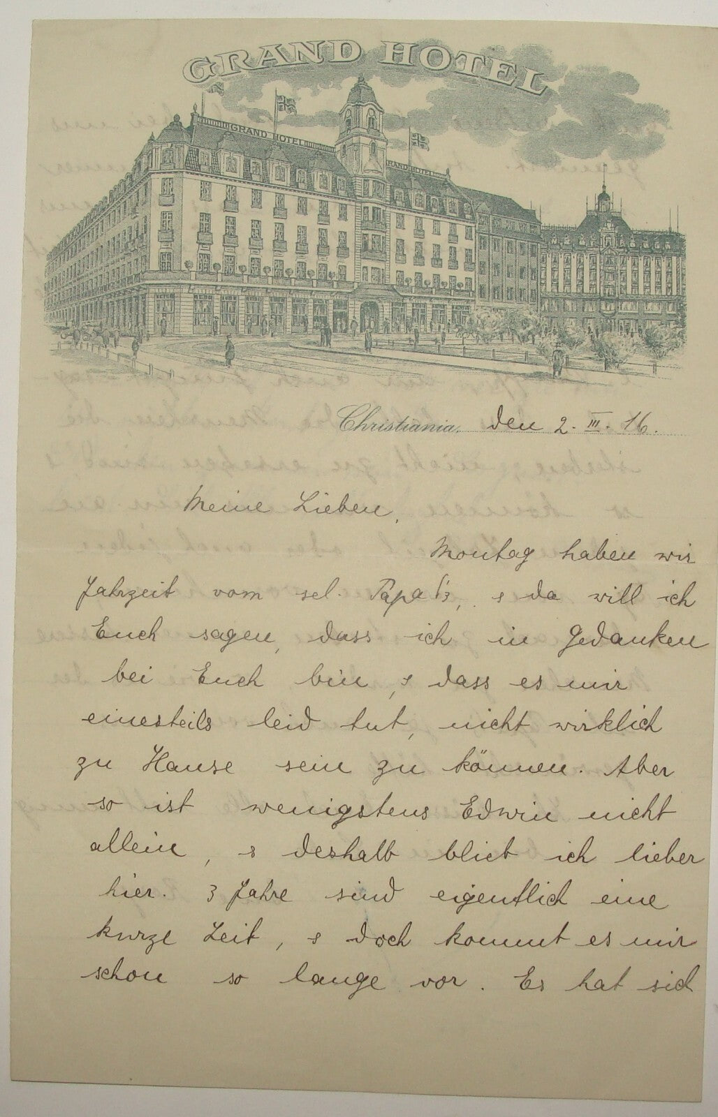 Letter Jewish 1916 WW1 Christiania Denmark Copenhagen Grand Hotel Head German ?