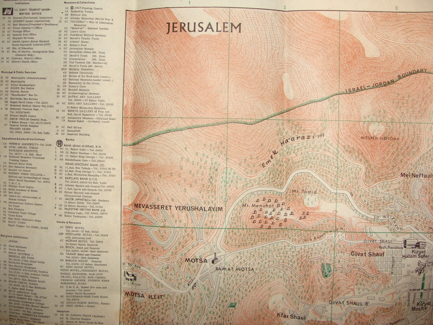 Map Jewish National Fund 1963 Israel Hebrew JERUSALEM Pre Six Day War Guide