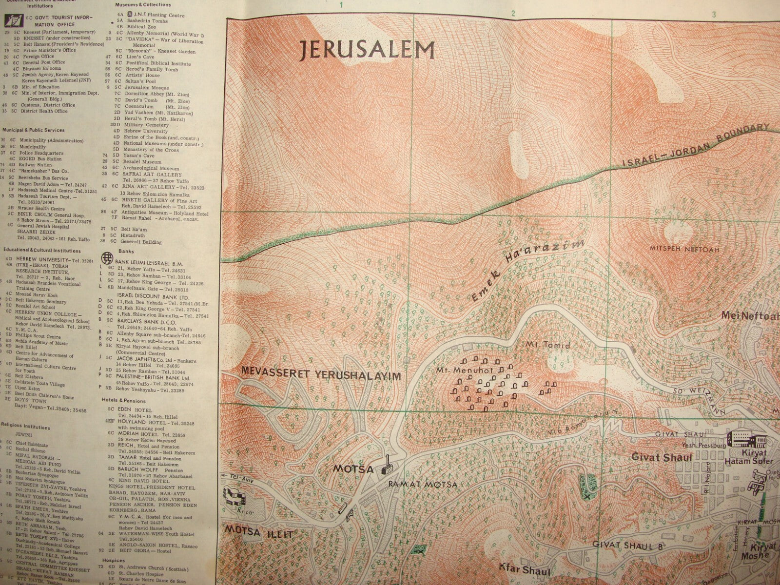Map Jewish National Fund 1963 Israel Hebrew JERUSALEM Pre Six Day War Guide