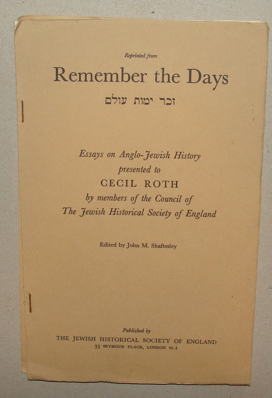 Jewish Judaica London British England Cecil Roth Essays History List