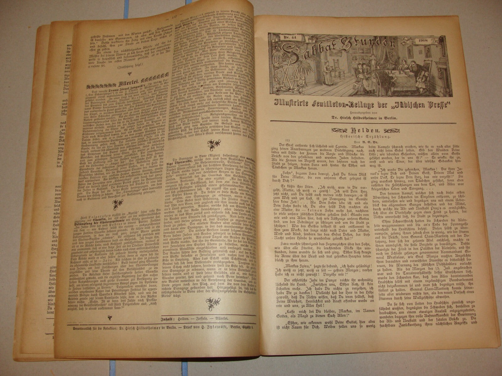 Germany Newspaper Jewish RARE Judaica German Sabbat Stunden 1908 Hildesheimer