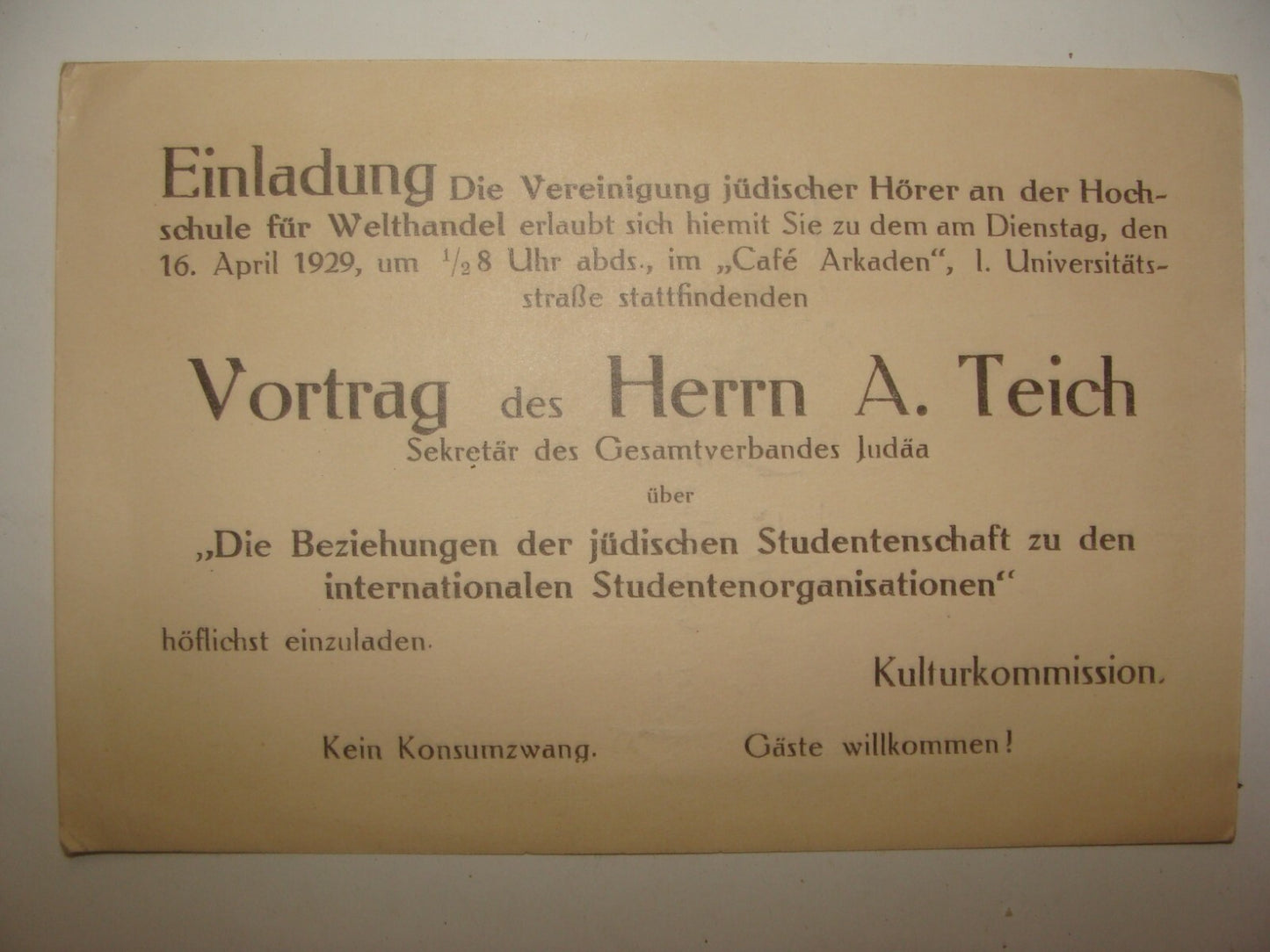 Germany Card Jewish Judaica German University Letter 1929 Students School