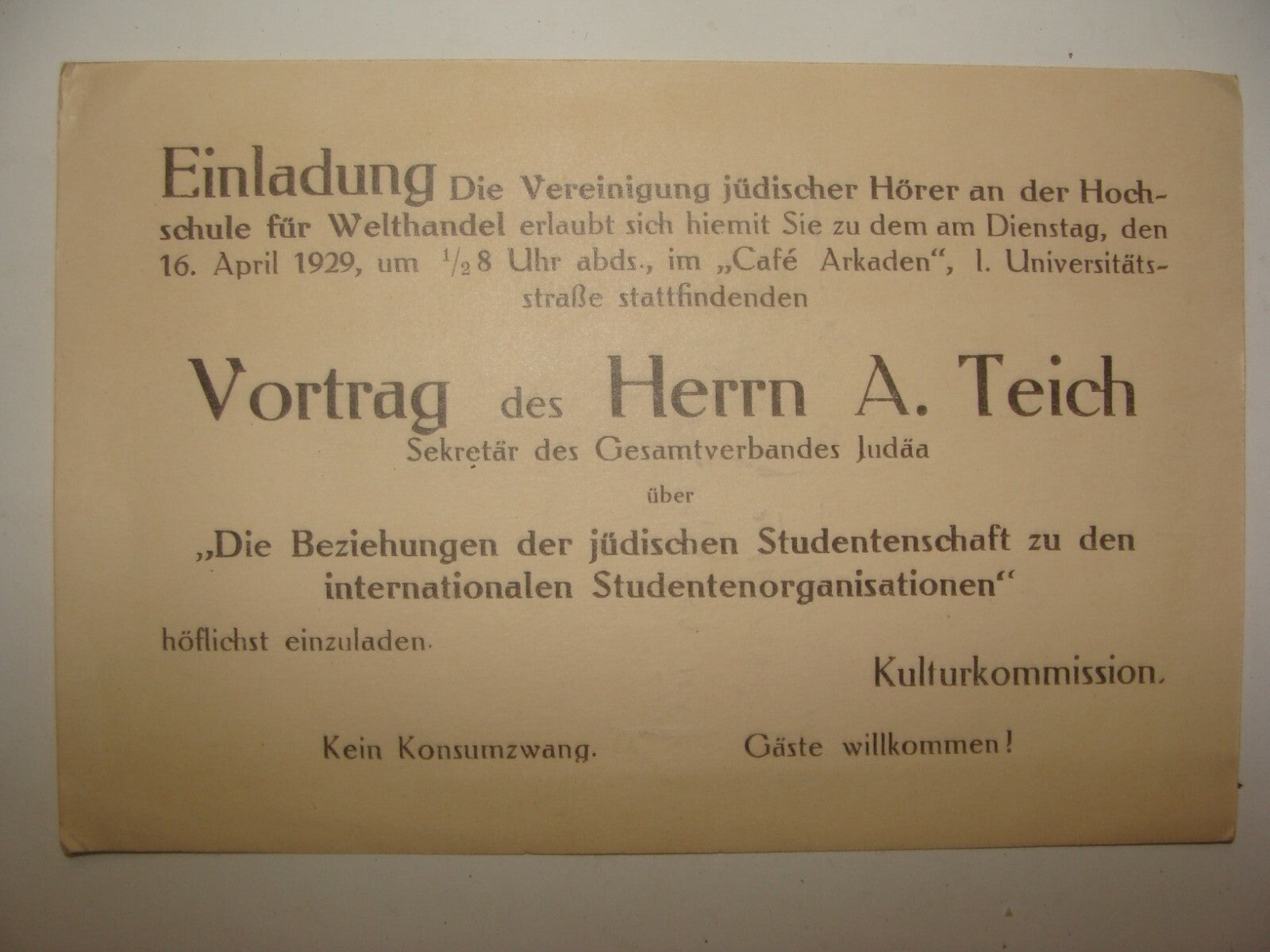 Germany Card Jewish Judaica German University Letter 1929 Students School