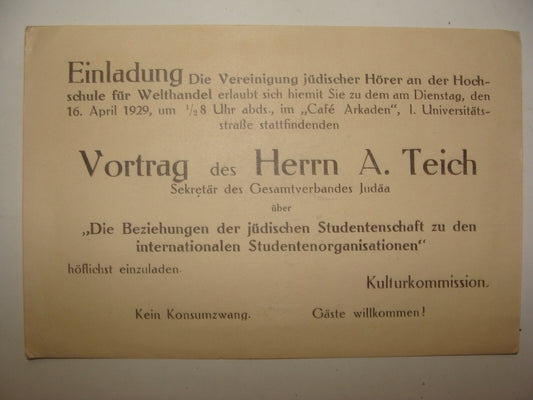 Germany Card Jewish Judaica German University Letter 1929 Students School
