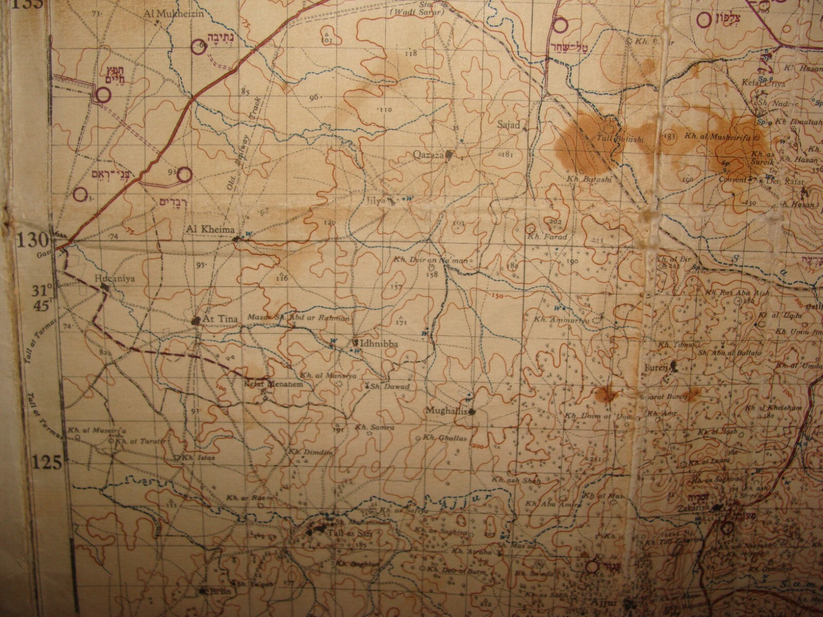 Map Palestine 1952 Israel Israeli RAMLE Ramallah 1949 Green Armistice Line