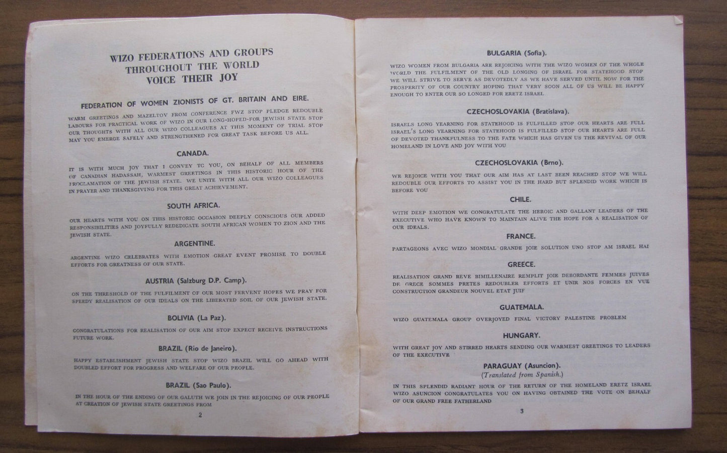 Booklet Palestine Judaica WIZO Zionist Women Org. Review 1948 Jewish State ויצ"ו