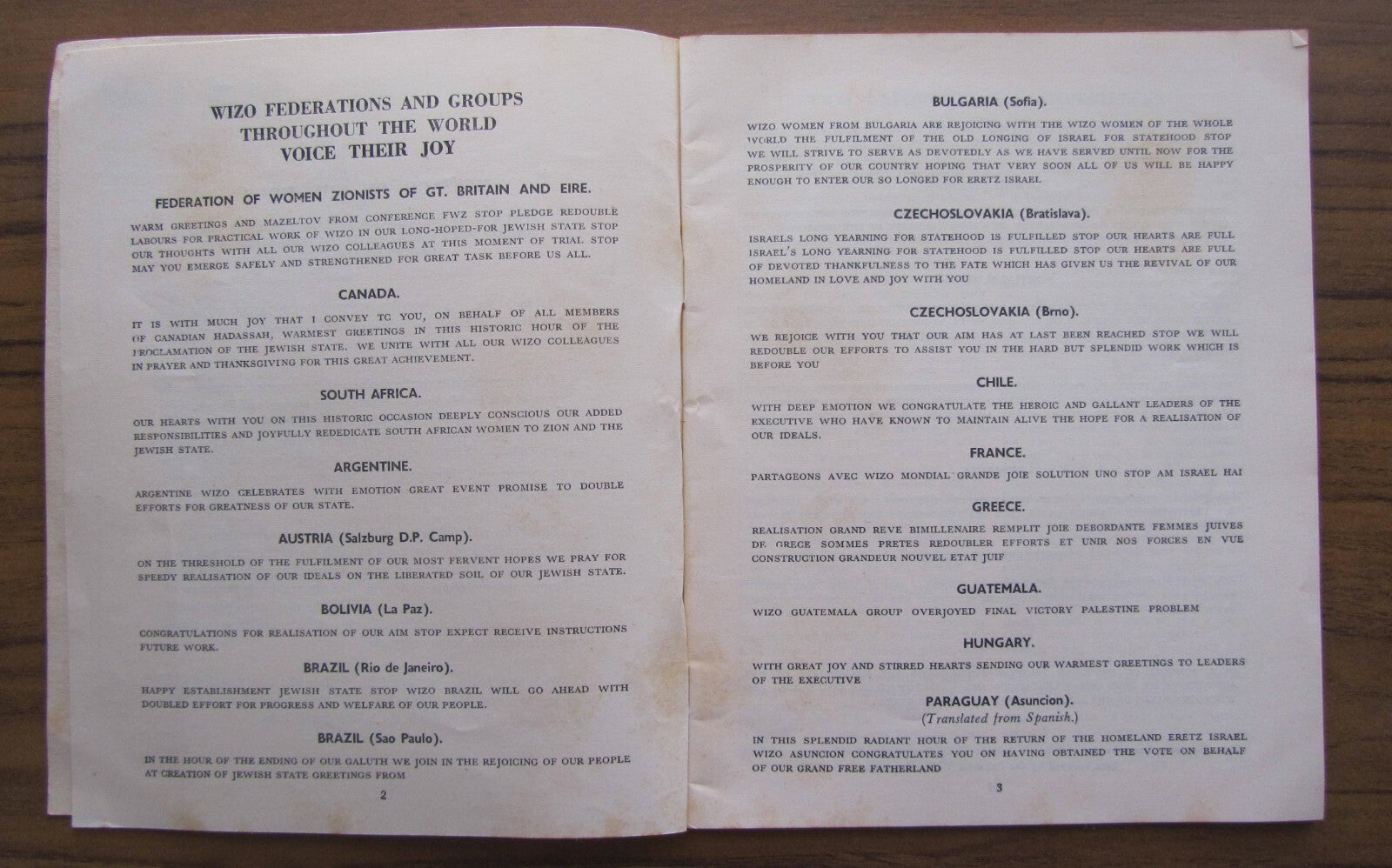 Booklet Palestine Judaica WIZO Zionist Women Org. Review 1948 Jewish State ויצ"ו