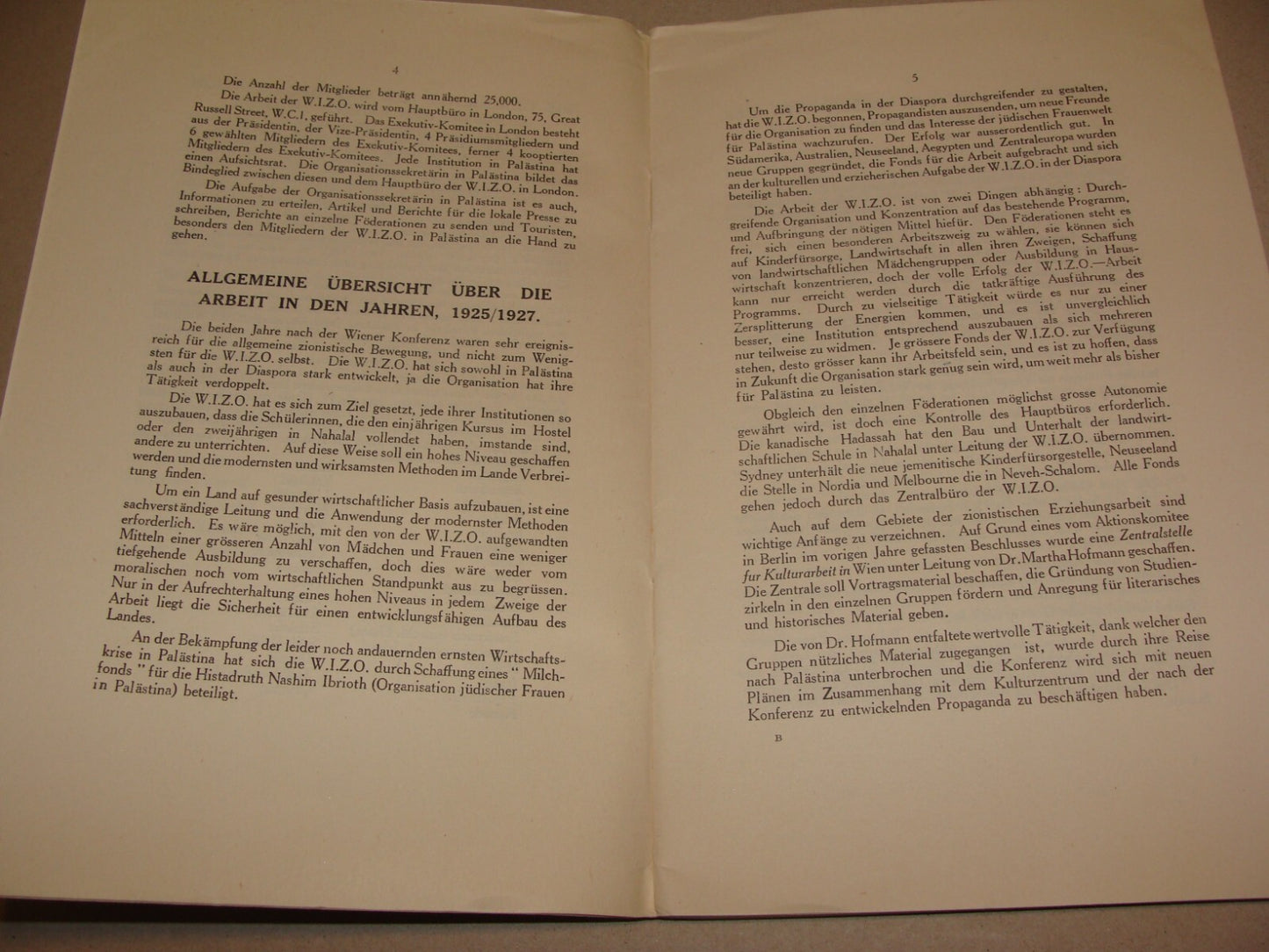 Report Jewish 1927 Judaica London UK Women Zionist Conference WIZO German