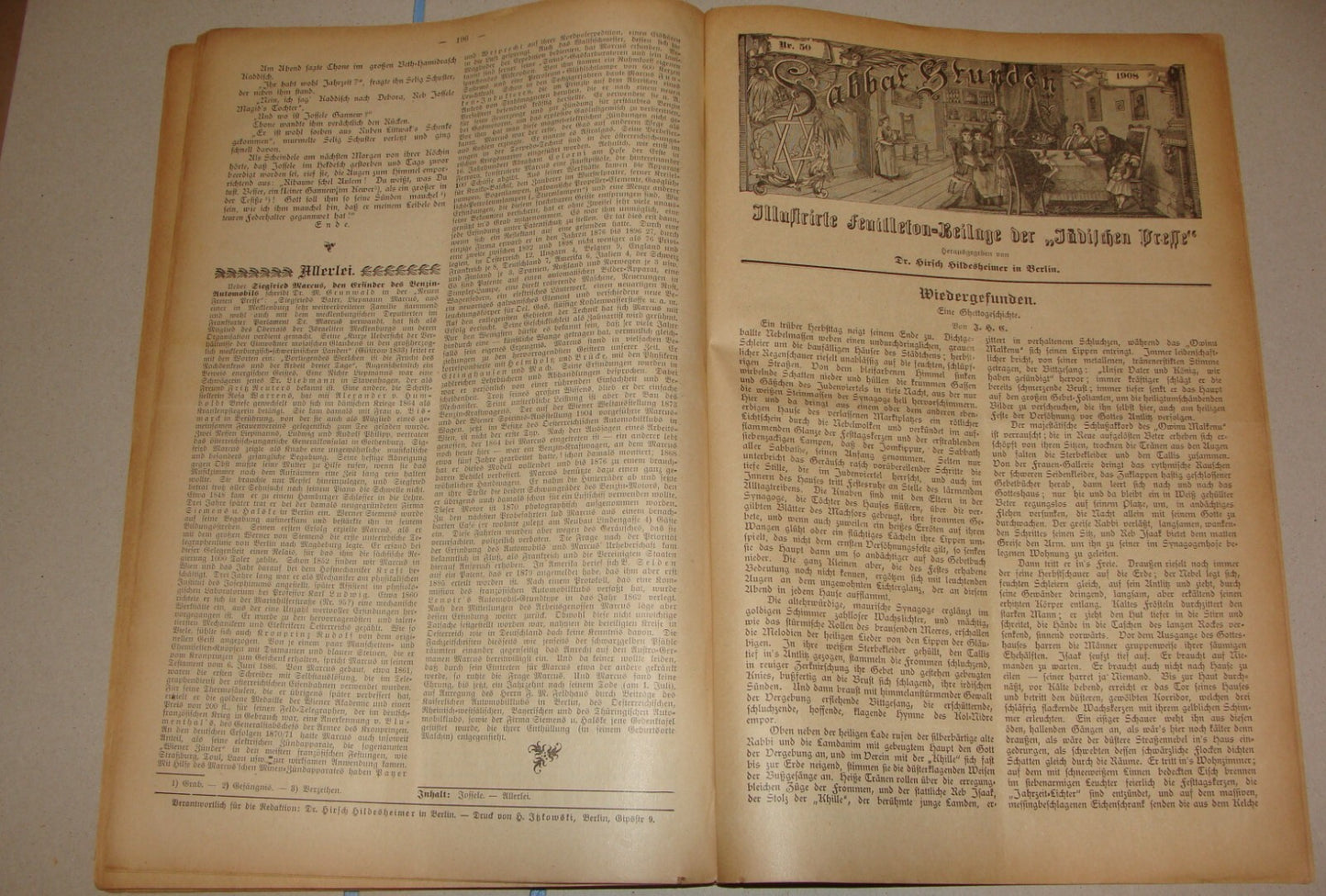 Germany Newspaper Jewish RARE Judaica German Sabbat Stunden 1908 Hildesheimer