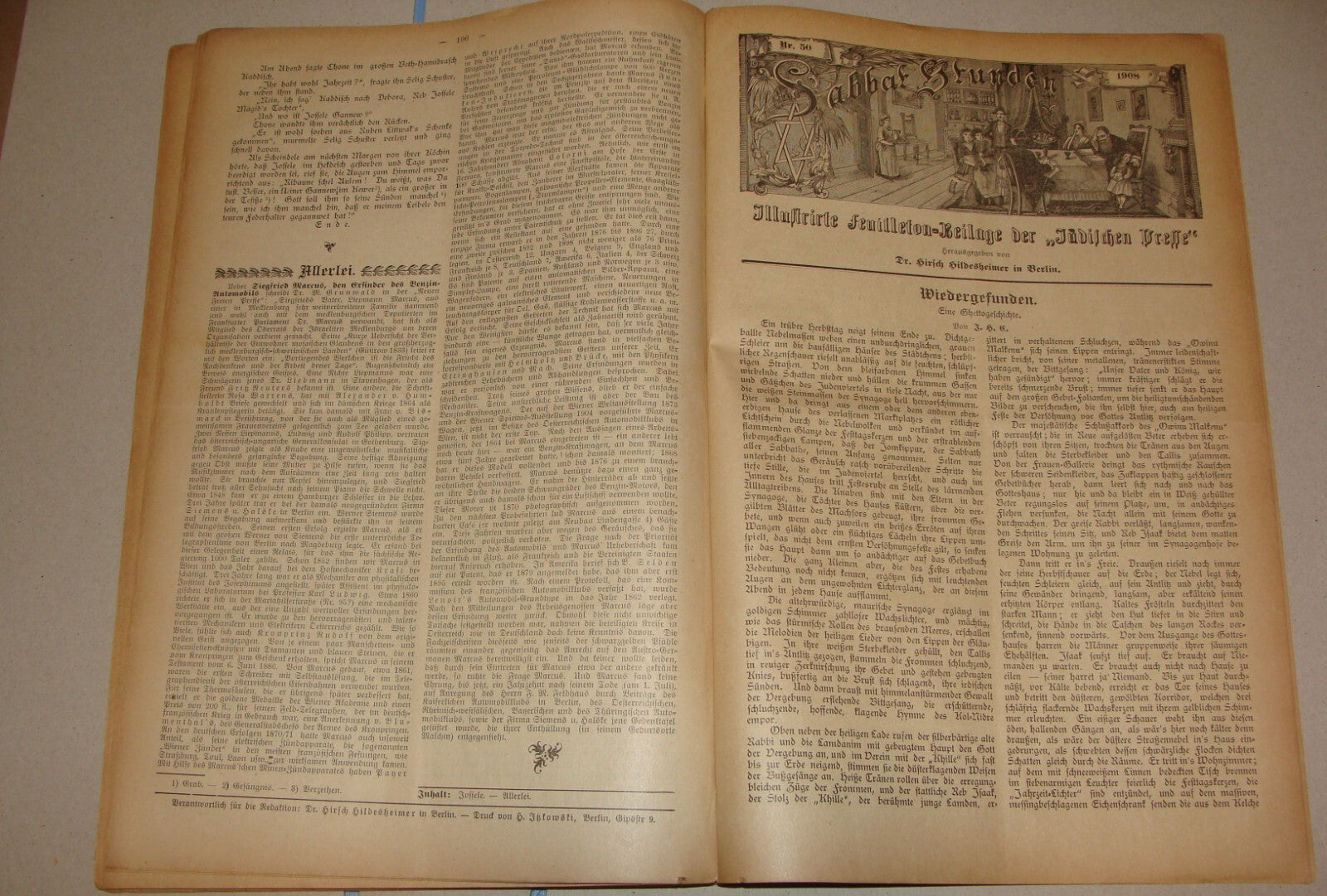 Germany Newspaper Jewish RARE Judaica German Sabbat Stunden 1908 Hildesheimer