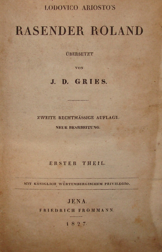 Germany 1827 - 1828 LODOVICO ARIOSTO RASENDER ROLAND Book Set x5 German   Jena