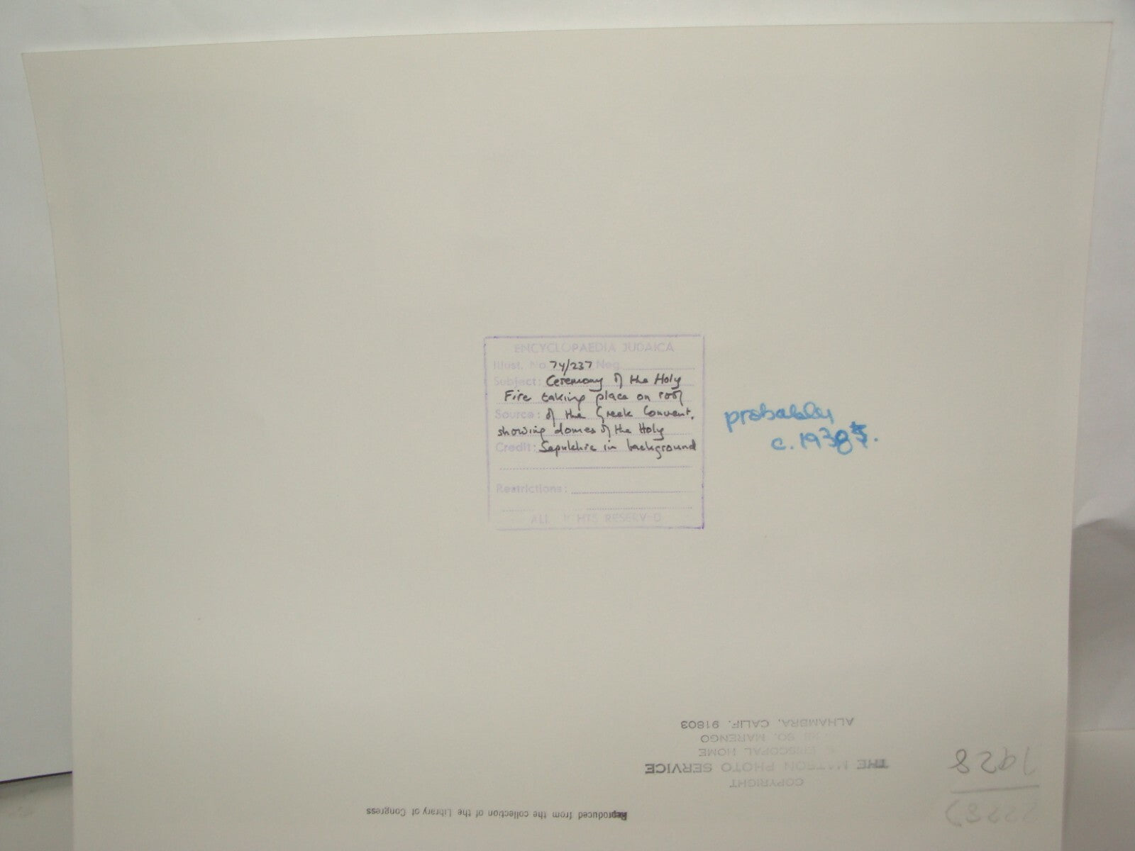 Photo Print, Palestine Israel Jerusalem 1930s Holy Fire Christian Greek Covenant