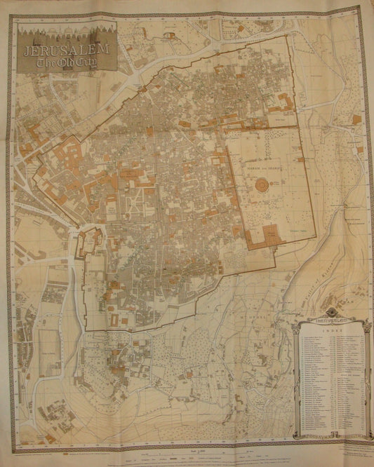 Jewish Judaica Israel Jerusalem Old City Map 1966