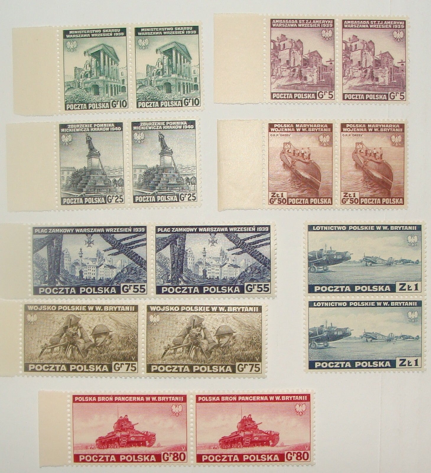 POLAND 1941 Mi 360\7 Pairs Stamp Lot MNH `