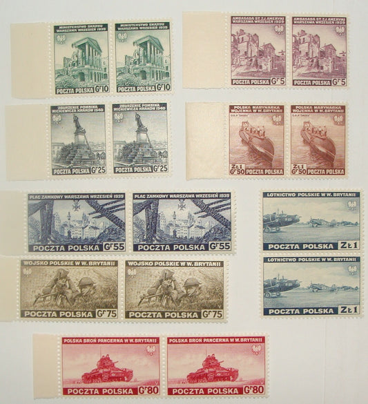 POLAND 1941 Mi 360\7 Pairs Stamp Lot MNH `