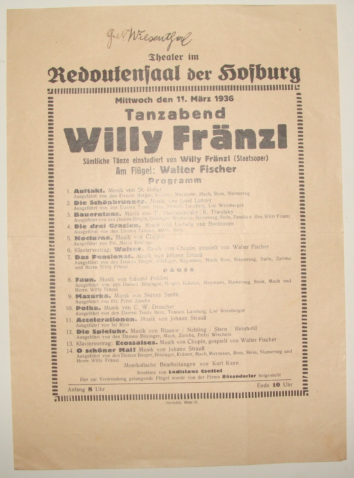 1936 Austria Wien Vienna Hofburg Theater WILLY FRANZL Ad Program Opera Dancer