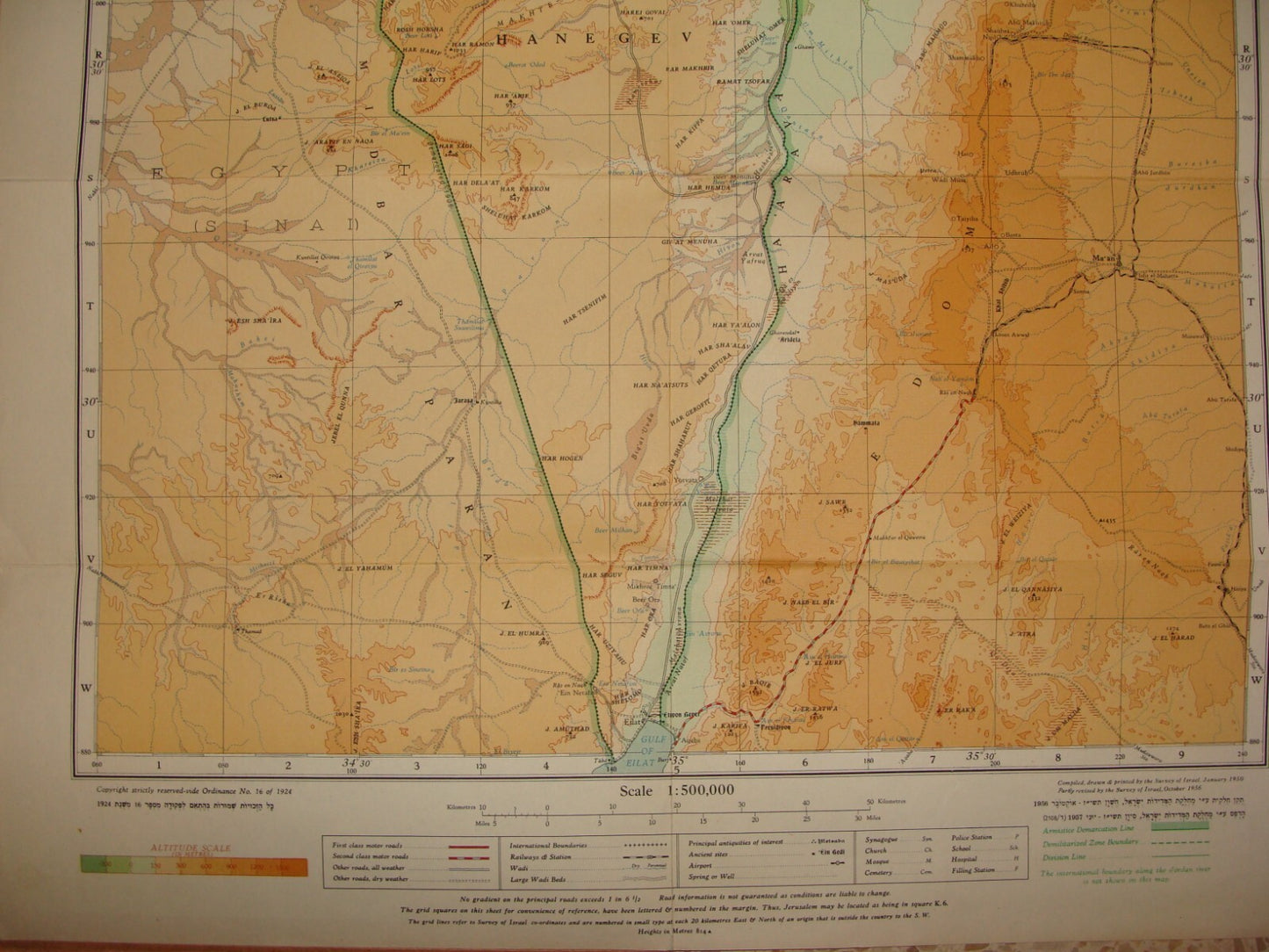 Map Jewish Judaica ISRAEL Motor 1957 1:500,000