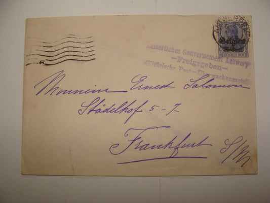 Germany 1917 Belgium Kaiserliches Gouvernement Antwerp Stamp Cover