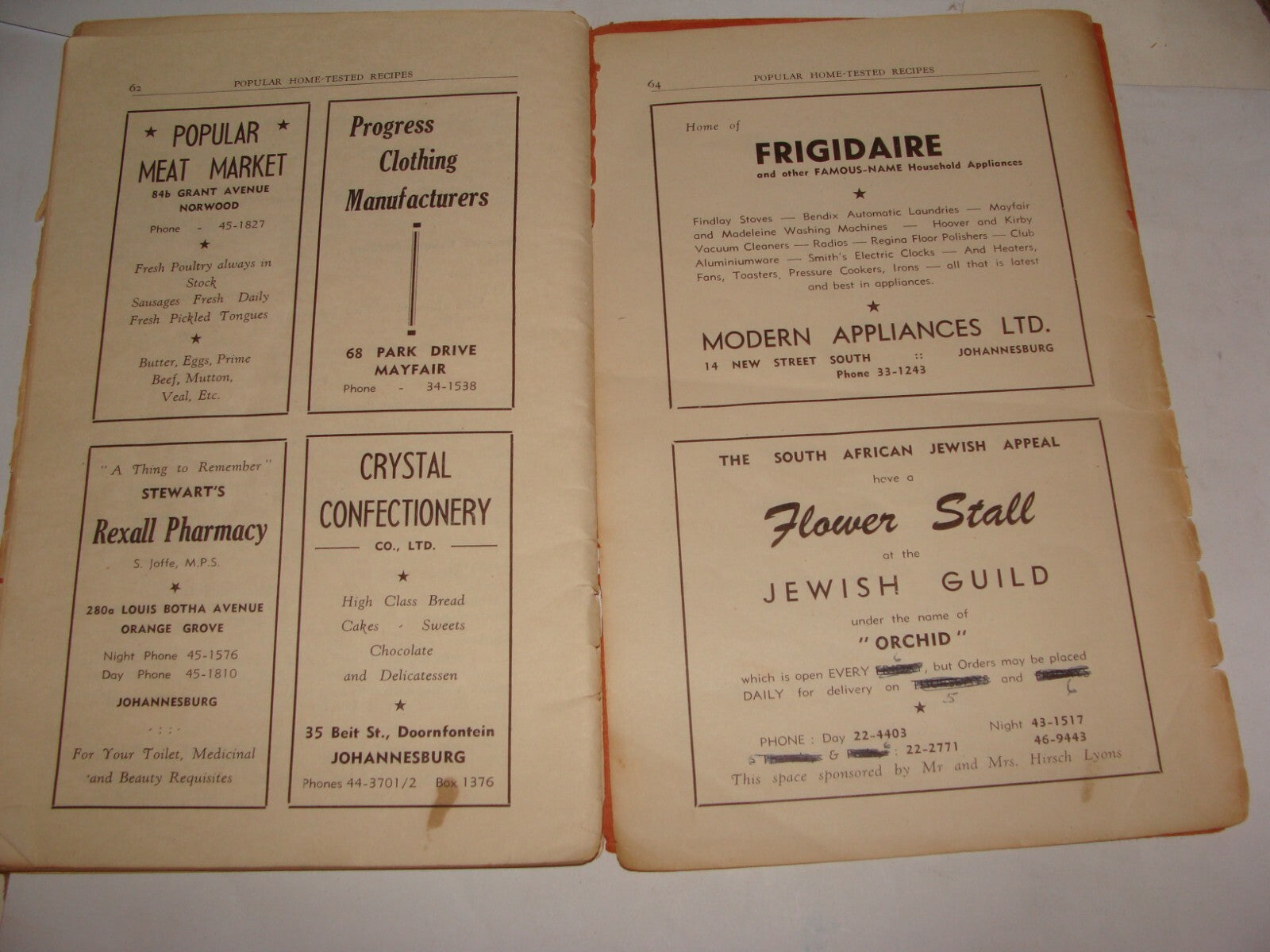 Book Jewish Judaica 1948 POPULAR HOME TESTED RECIPES South Africa Ladies Zionist