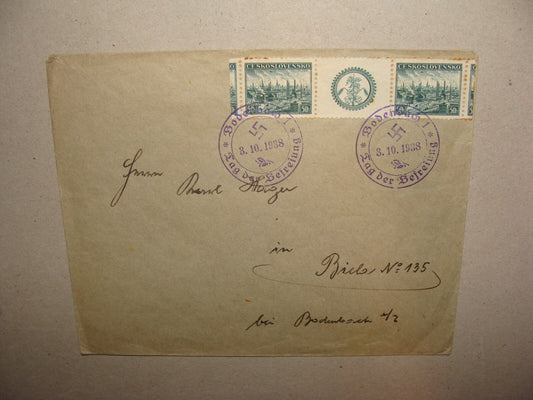 Germany 1938 German   Third Reich Stamp Bodenbach Cover Czechoslovakia