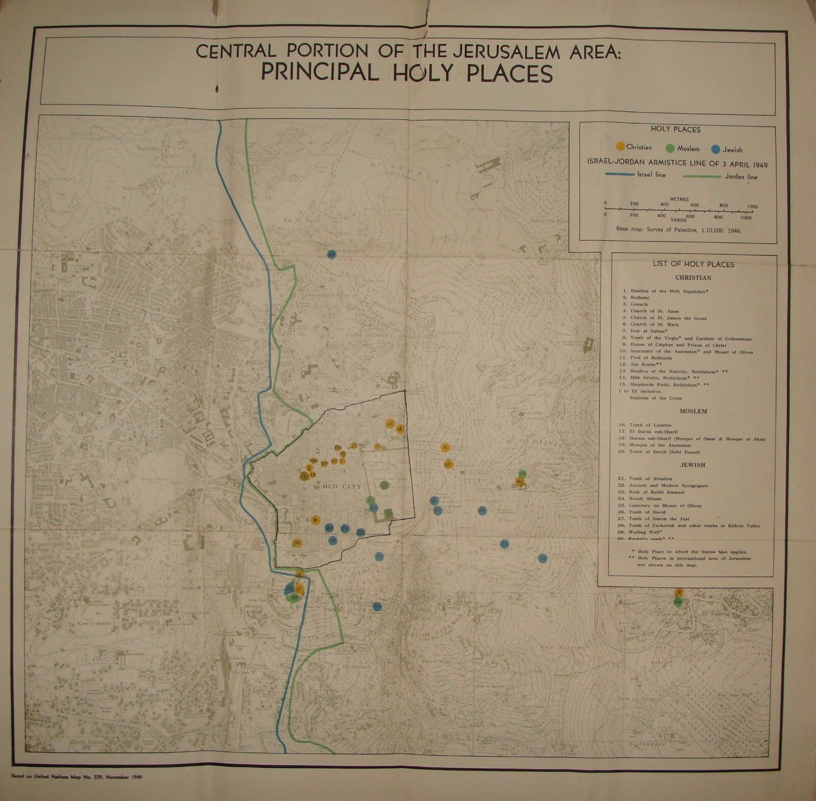 RARE Jewish Judaica 1950s Israel JERUSALEM Map Holy Places Post Independence War