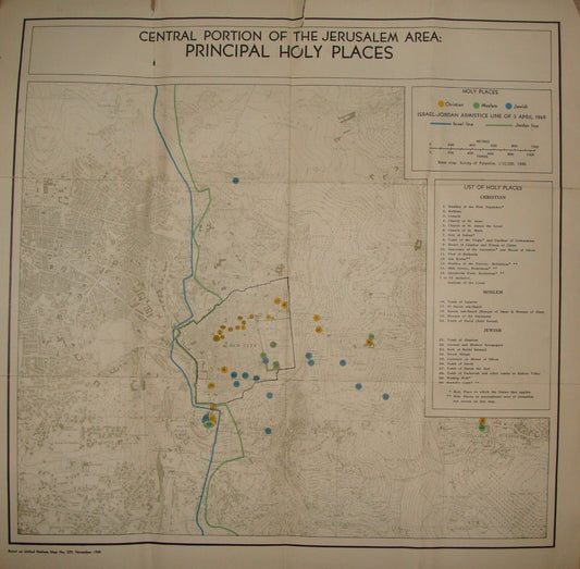 RARE Jewish Judaica 1950s Israel JERUSALEM Map Holy Places Post Independence War