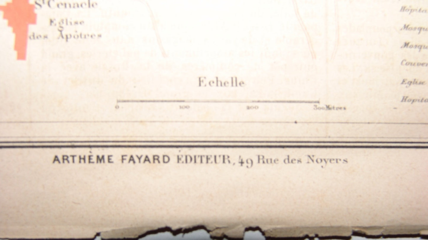 Map Palestine RARE 1877 Jerusalem Plan Fayard, R. Hausermann Atlas Universel