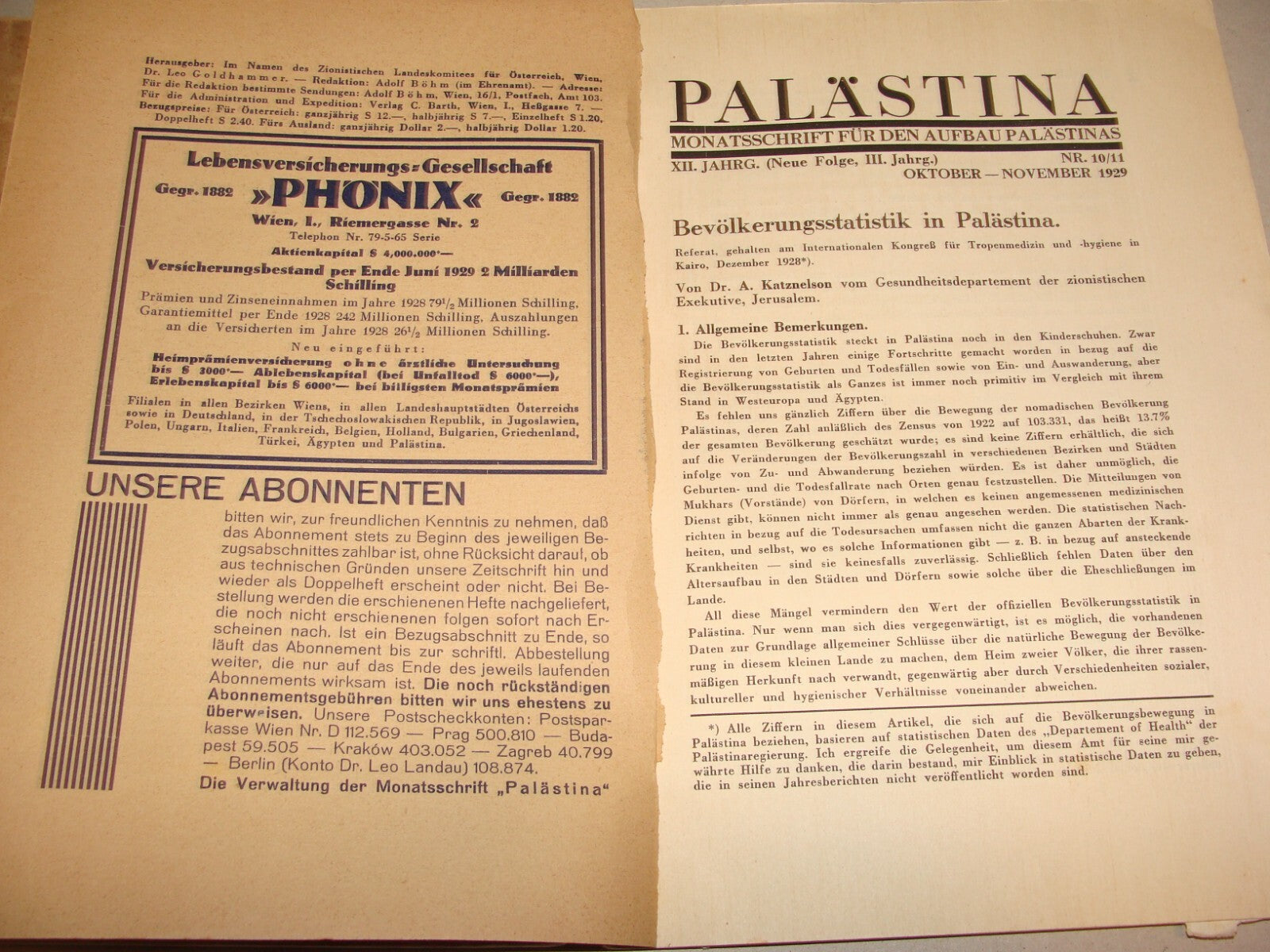 Jewish Judaica 1920s-30s PALASTINA Monthly Zionist German Palestine Israel X5