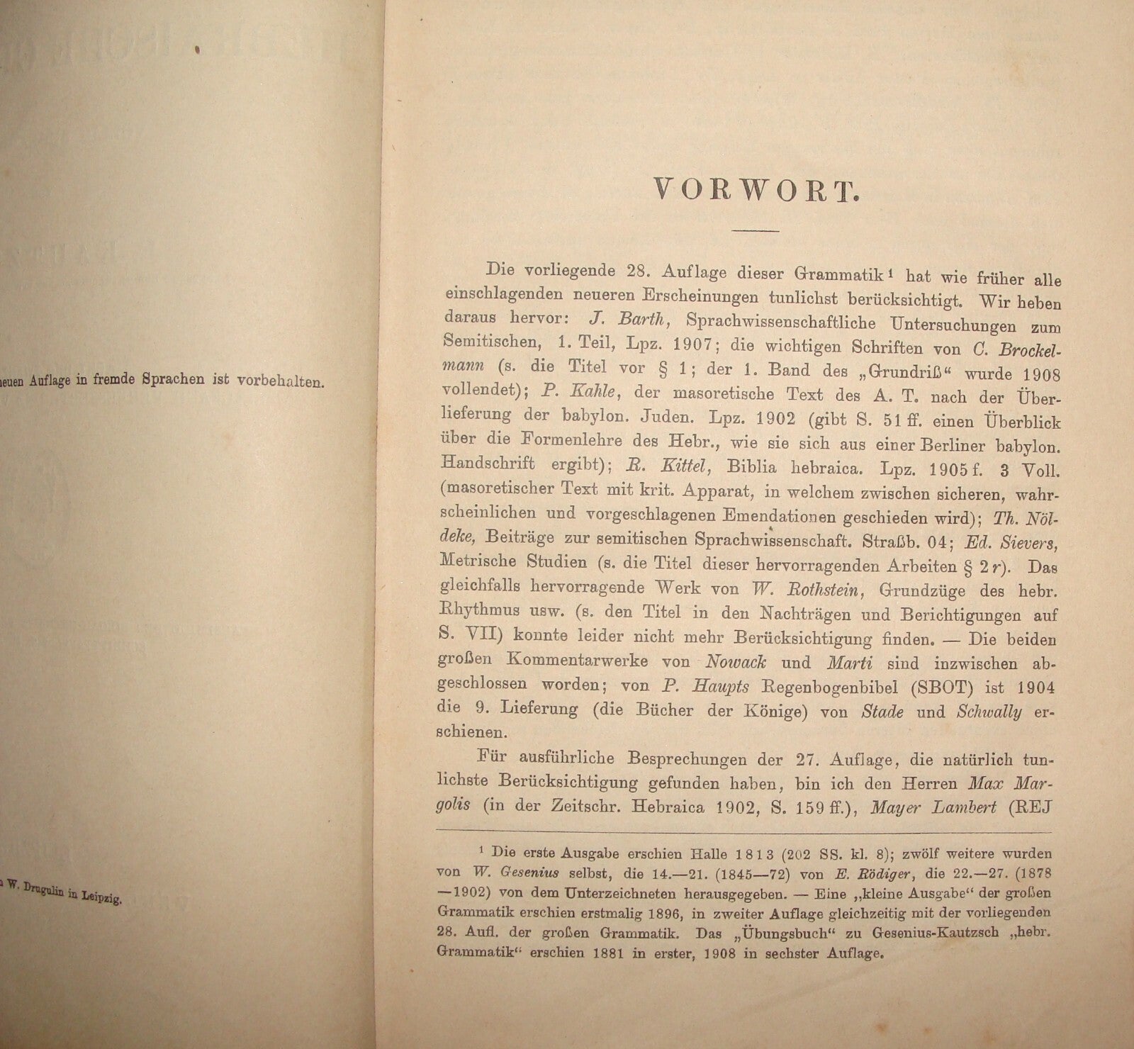 Germany Jewish Judaica Antique 1909 Wilhelm Gesenius' Grammatik Hebrew Gemran