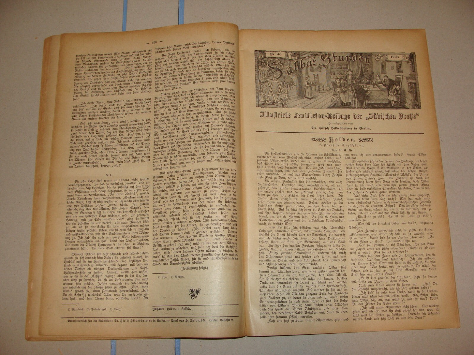Germany Newspaper Jewish RARE Judaica German Sabbat Stunden 1908 Hildesheimer