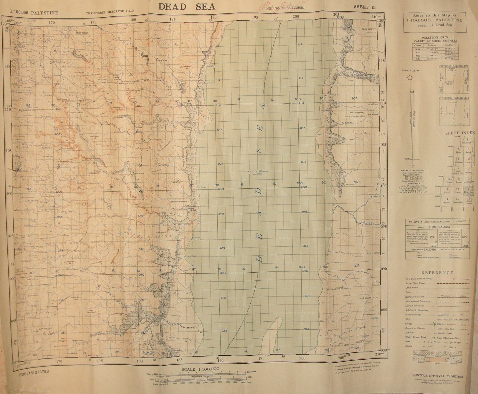 Ad Palestine Israel 1942 DEAD SEA Map Jordan Border