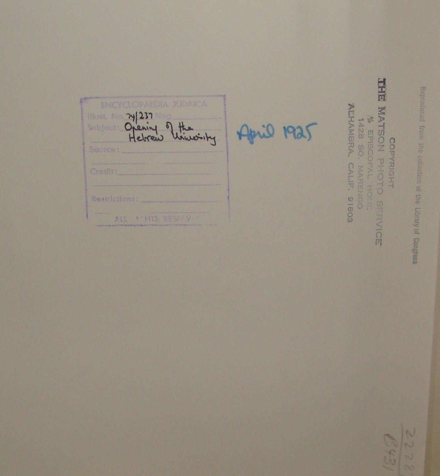 Photo Print, Palestine Israel Jerusalem Hebrew University Opening 1925 MATSON