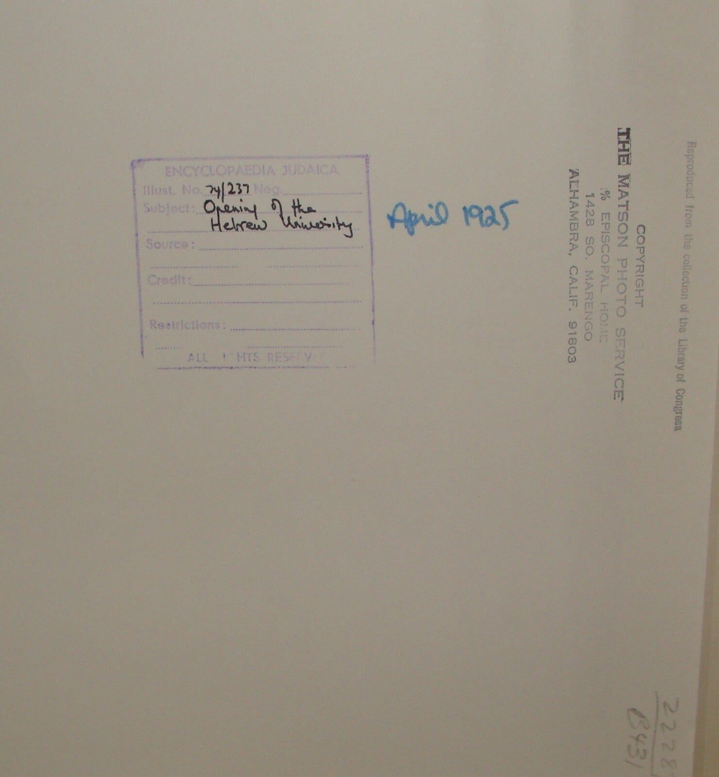 Photo Print, Palestine Israel Jerusalem Hebrew University Opening 1925 MATSON