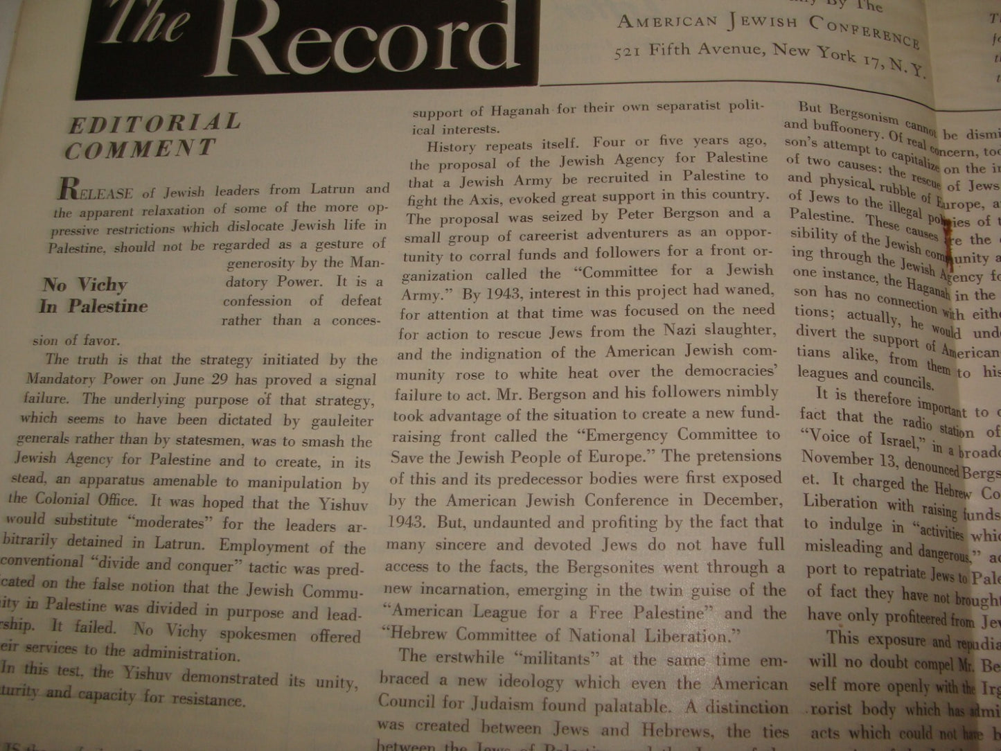 $ Germany 1946 Post WWII Bulettin Jewish American THE RECORD Cyprus Europe