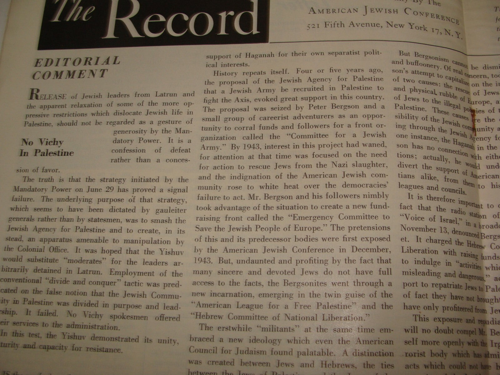 $ Germany 1946 Post WWII Bulettin Jewish American THE RECORD Cyprus Europe