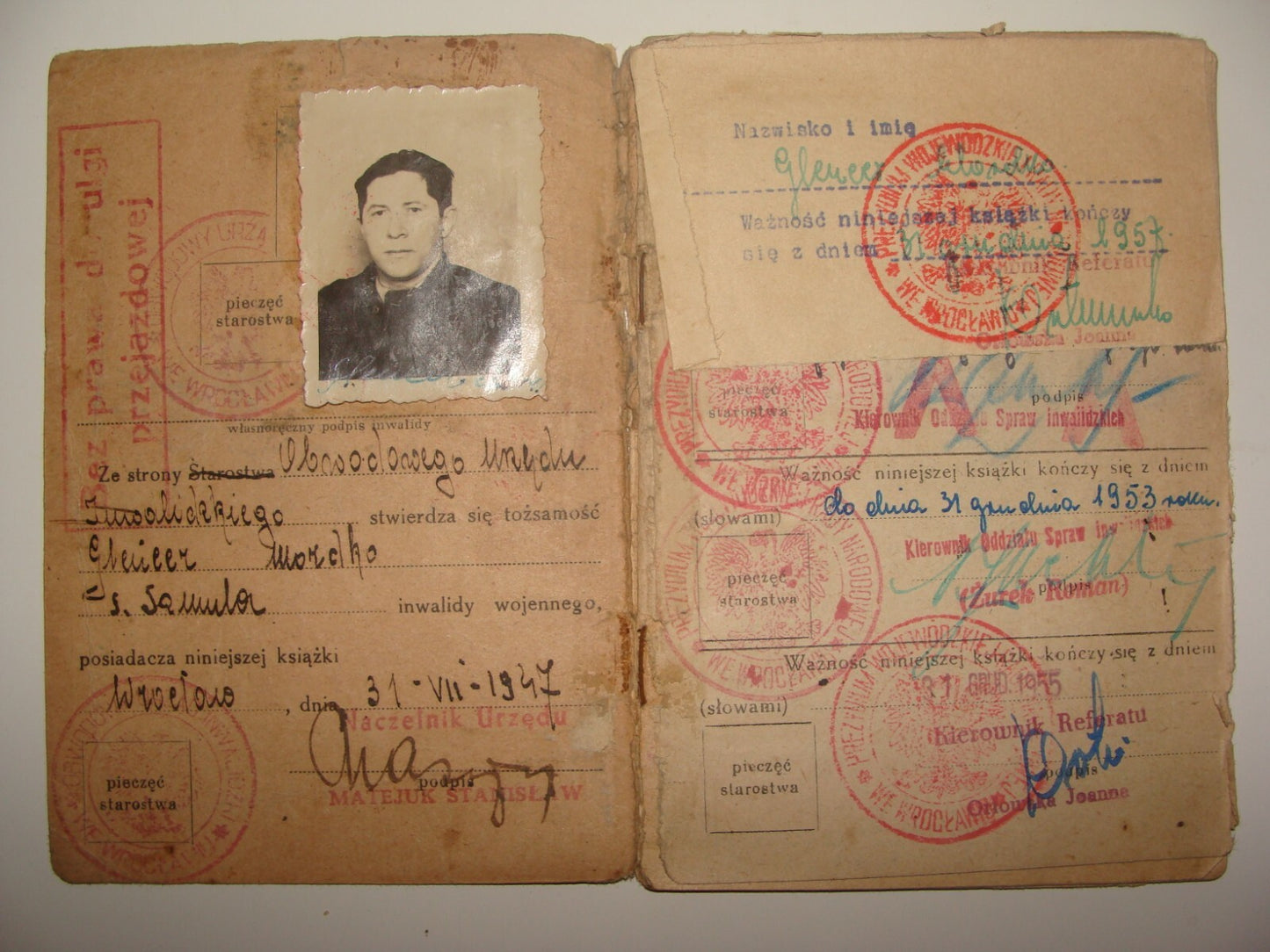 Card Jewish Judaica 1947 Poland WWII World War Invalid Identity Certificate