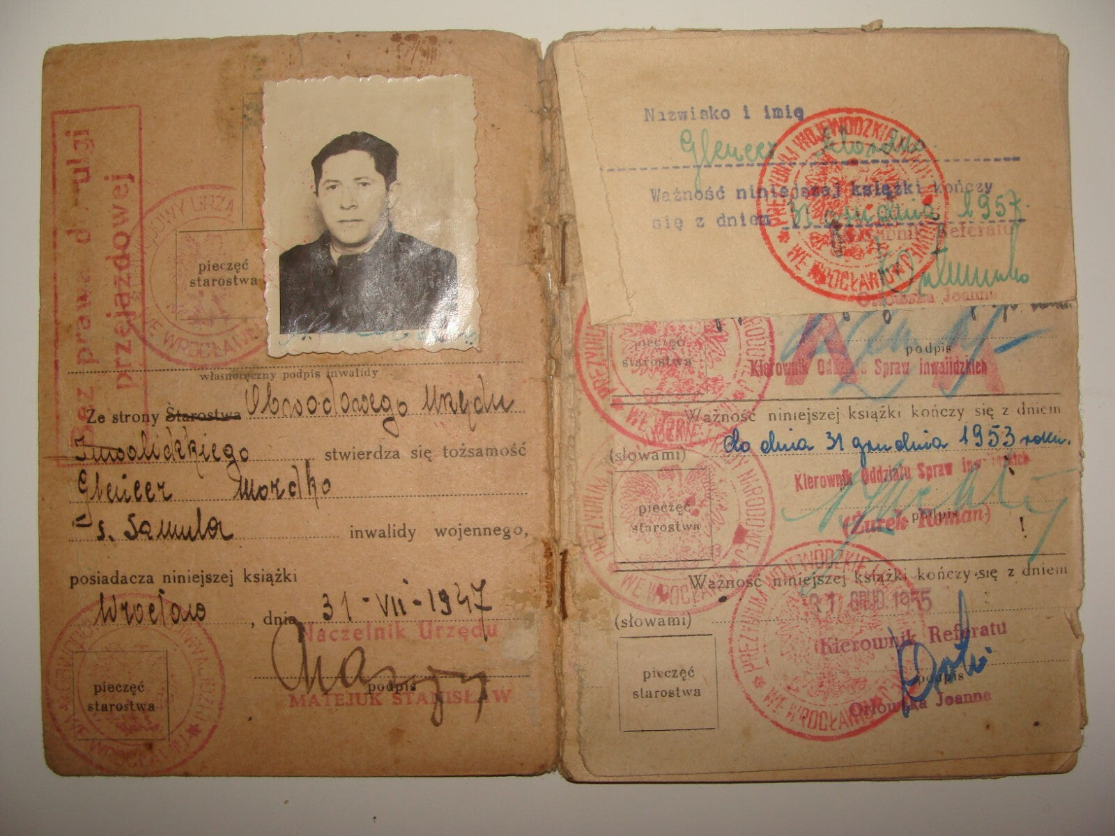 Card Jewish Judaica 1947 Poland WWII World War Invalid Identity Certificate