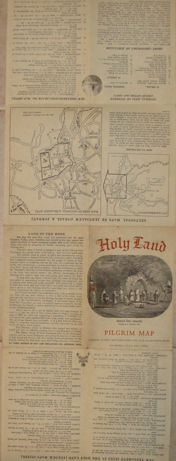 Map Israel 1950s-60s Tourist Pre Six Day War Lines PILGRIM Holy Land